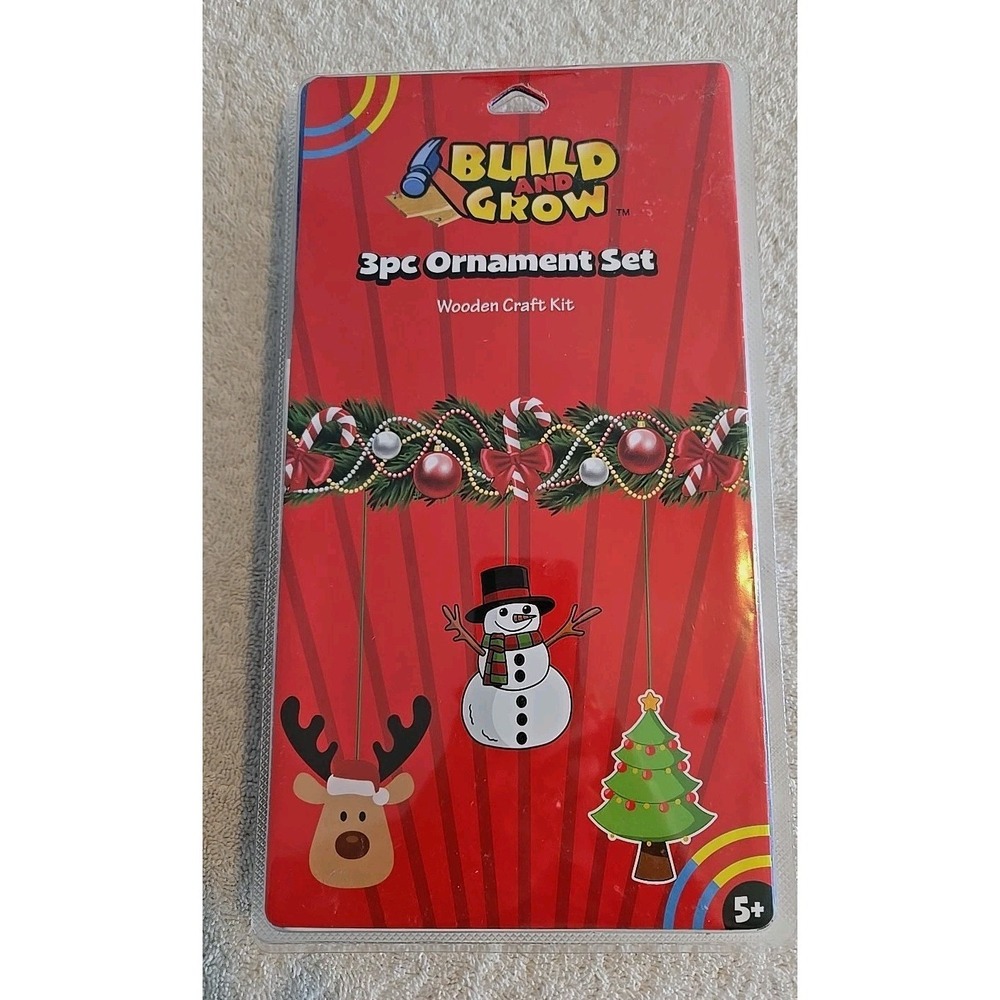 3 Piece Wooden Christmas Ornament Set Tree, Reindeer, Snowman - Grow And‎ Build